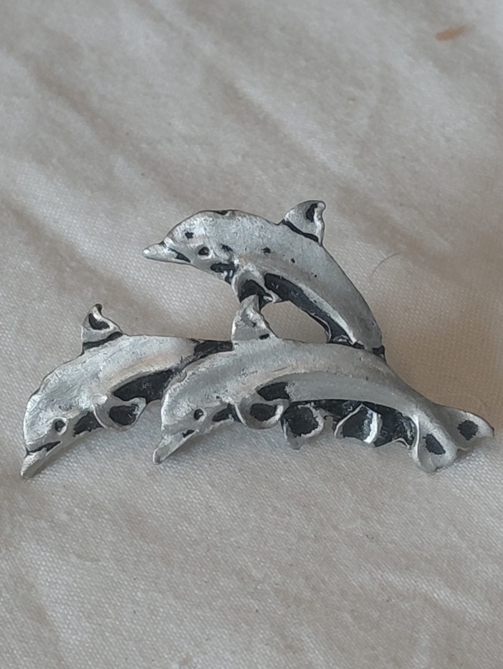 Triple Dolphin Silver Tone Pin Brooch
